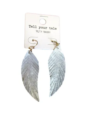 Silver Metallic Feather Earrings