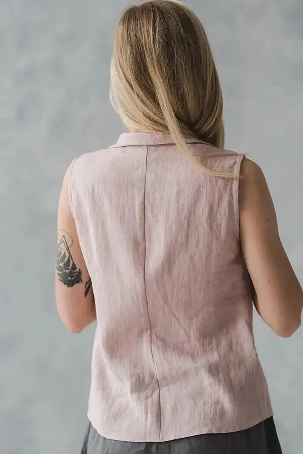 Sleeveless Linen Collar Shirt