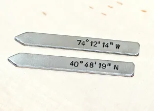 Sterling silver collar stays with personalized  latitude longitude coordinates