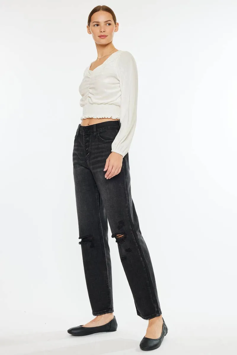 Straight Distressed Jeans by Kan Can