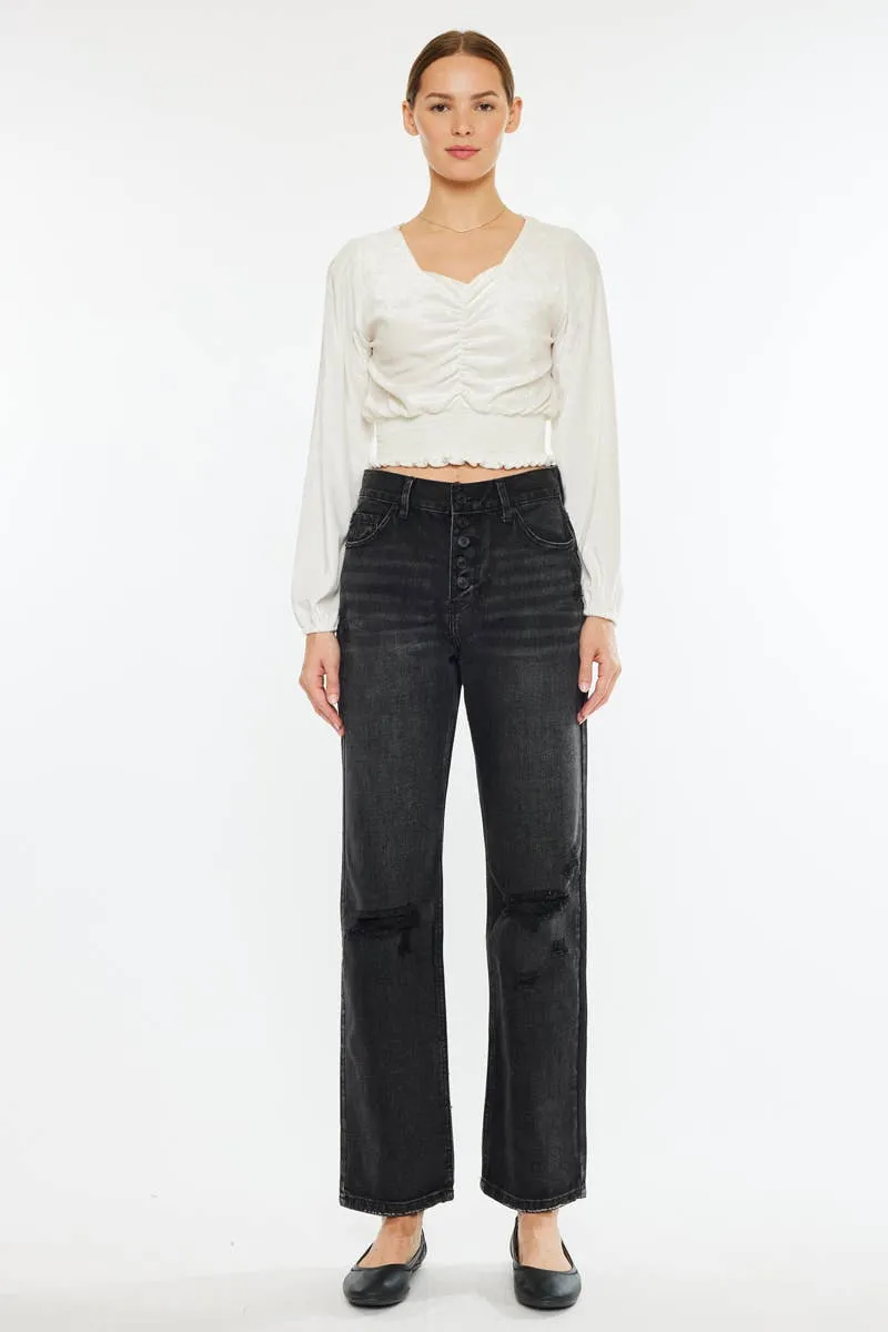 Straight Distressed Jeans by Kan Can