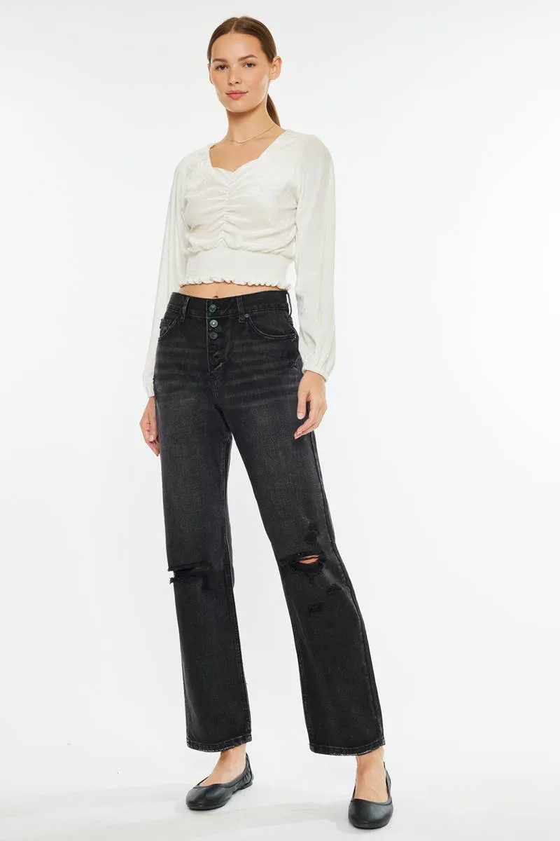 Straight Distressed Jeans by Kan Can
