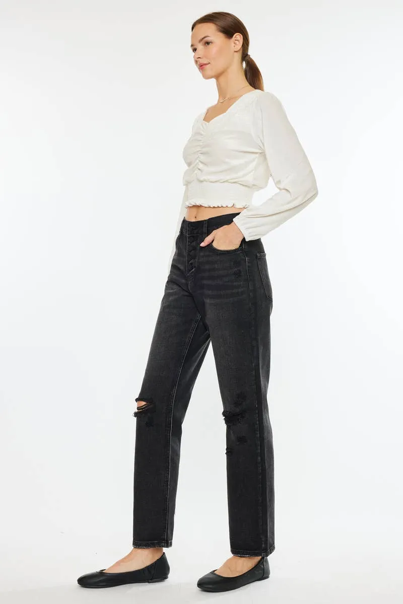 Straight Distressed Jeans by Kan Can