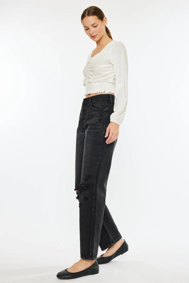 Straight Distressed Jeans by Kan Can