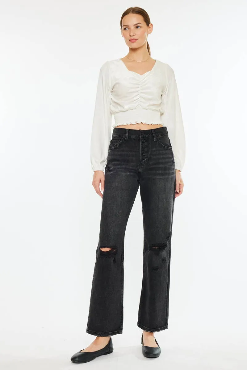 Straight Distressed Jeans by Kan Can