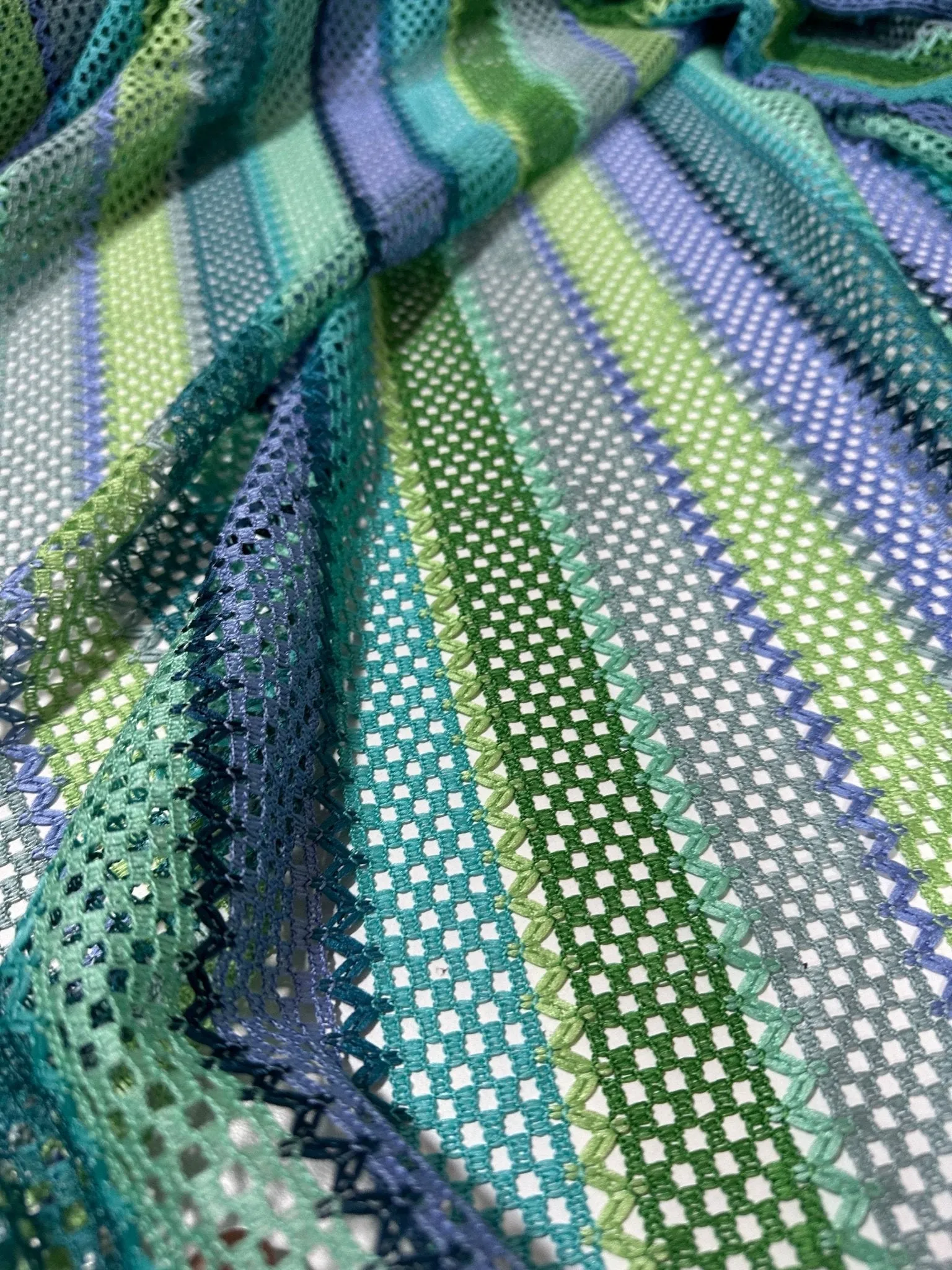 Striped Knit Mesh Fabric in Green Tones for Creative Projects