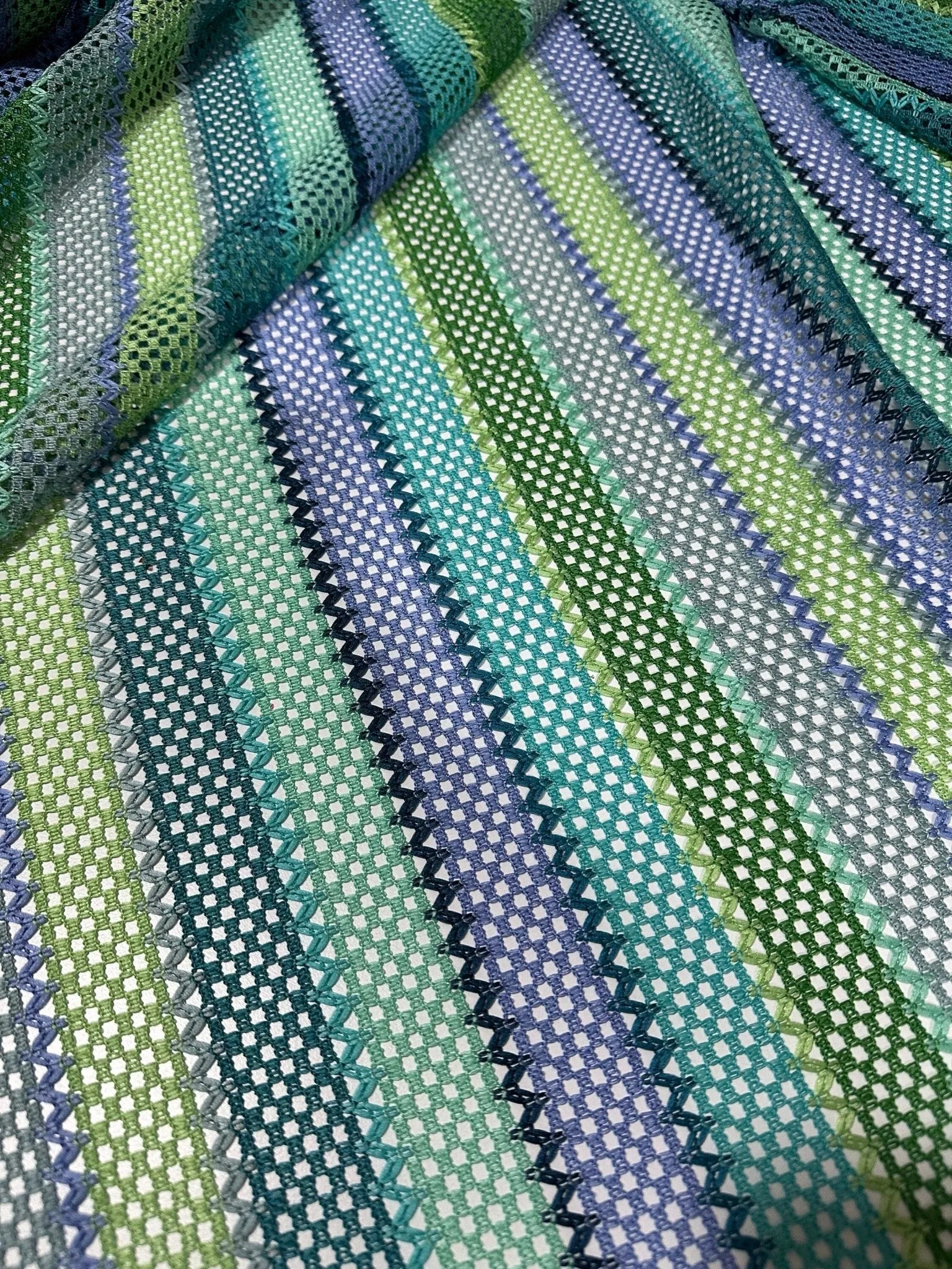 Striped Knit Mesh Fabric in Green Tones for Creative Projects