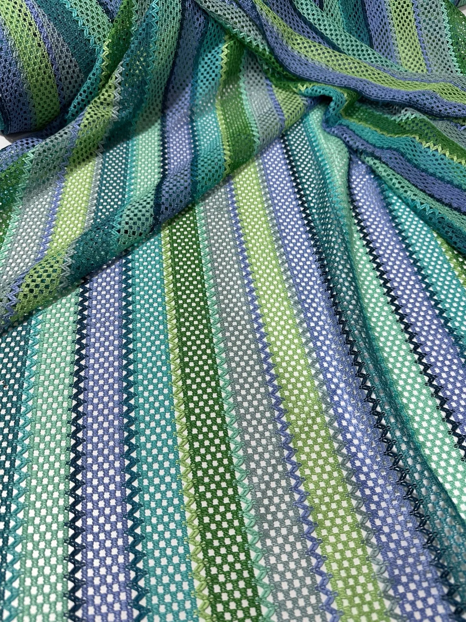 Striped Knit Mesh Fabric in Green Tones for Creative Projects