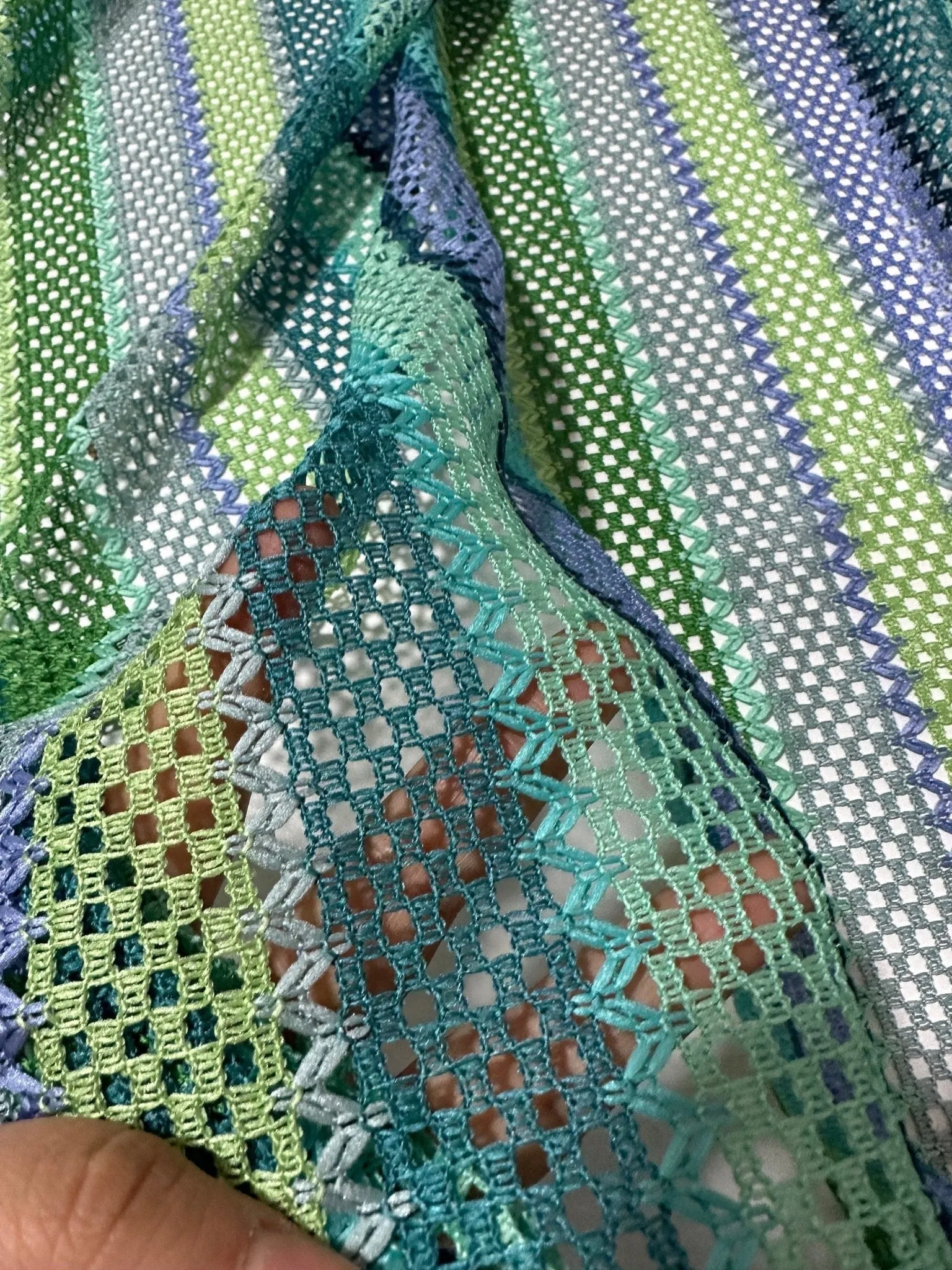 Striped Knit Mesh Fabric in Green Tones for Creative Projects