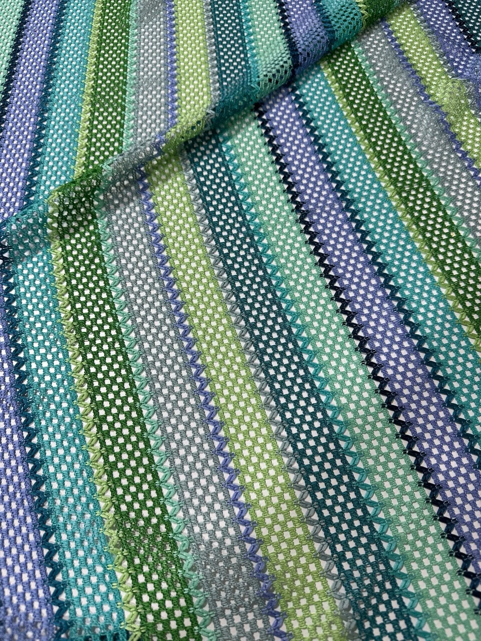 Striped Knit Mesh Fabric in Green Tones for Creative Projects