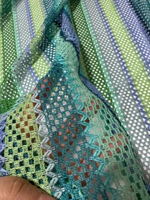 Striped Knit Mesh Fabric in Green Tones for Creative Projects