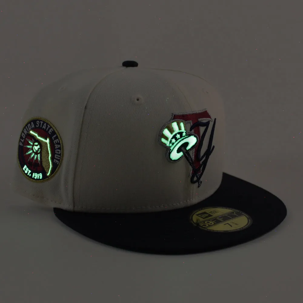 TAMPA YANKEES Florida State League Patch New Era 59Fifty Fitted Hat (Chrome White Navy  Green Under Brim)