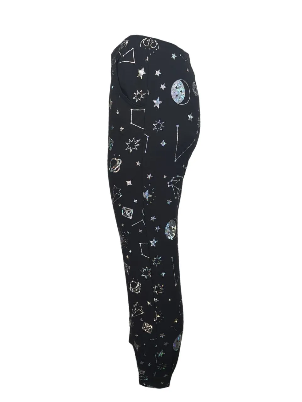 TEREZ Women's Black Hologram Galaxy Foil Pants #12698351 Large NWT
