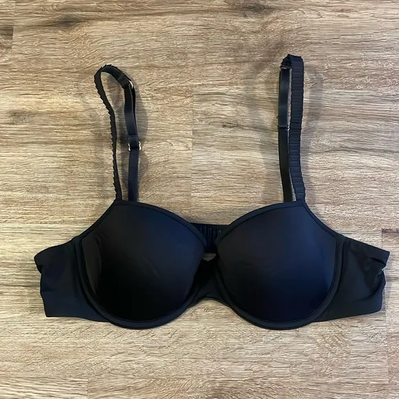 ThirdLove 24/7 Classic Smooth Black T-Shirt Bra with Pleated Straps