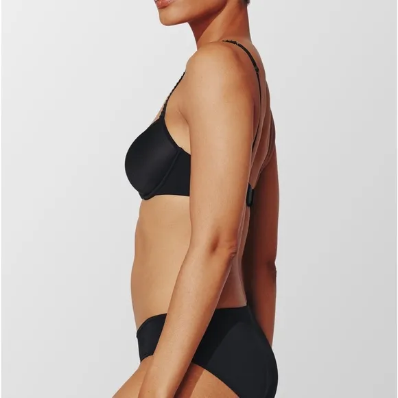 ThirdLove 24/7 Classic Smooth Black T-Shirt Bra with Pleated Straps