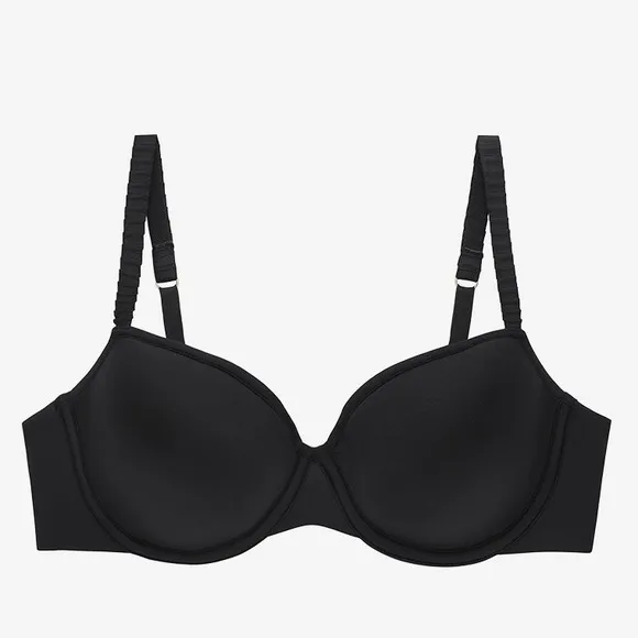 ThirdLove 24/7 Classic Smooth Black T-Shirt Bra with Pleated Straps