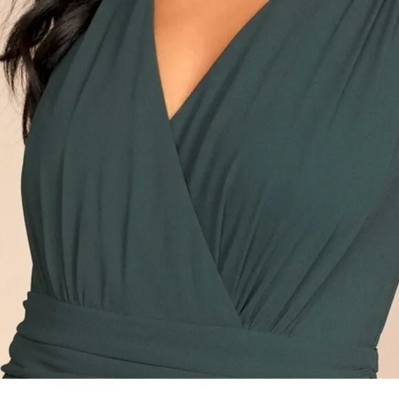 Thoughts of Hue Emerald Green Surplice Maxi Dress Size Large NWOT