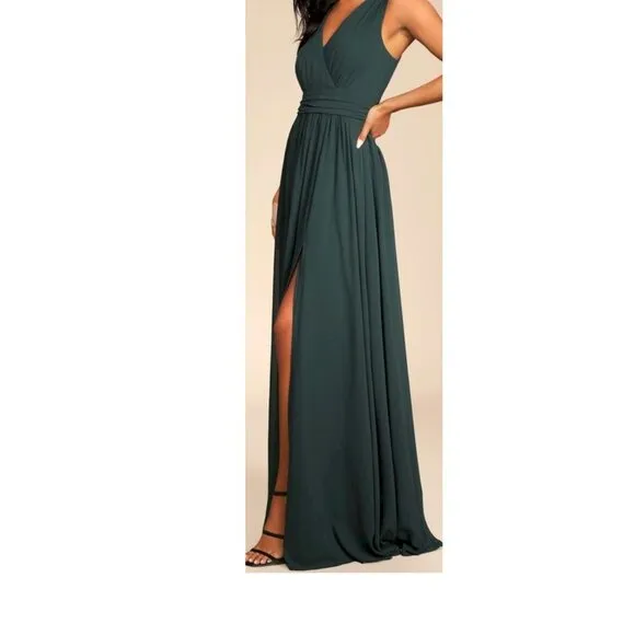 Thoughts of Hue Emerald Green Surplice Maxi Dress Size Large NWOT