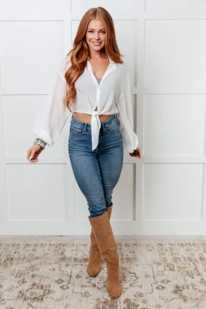 Tie Front Cropped Button Up Shirt