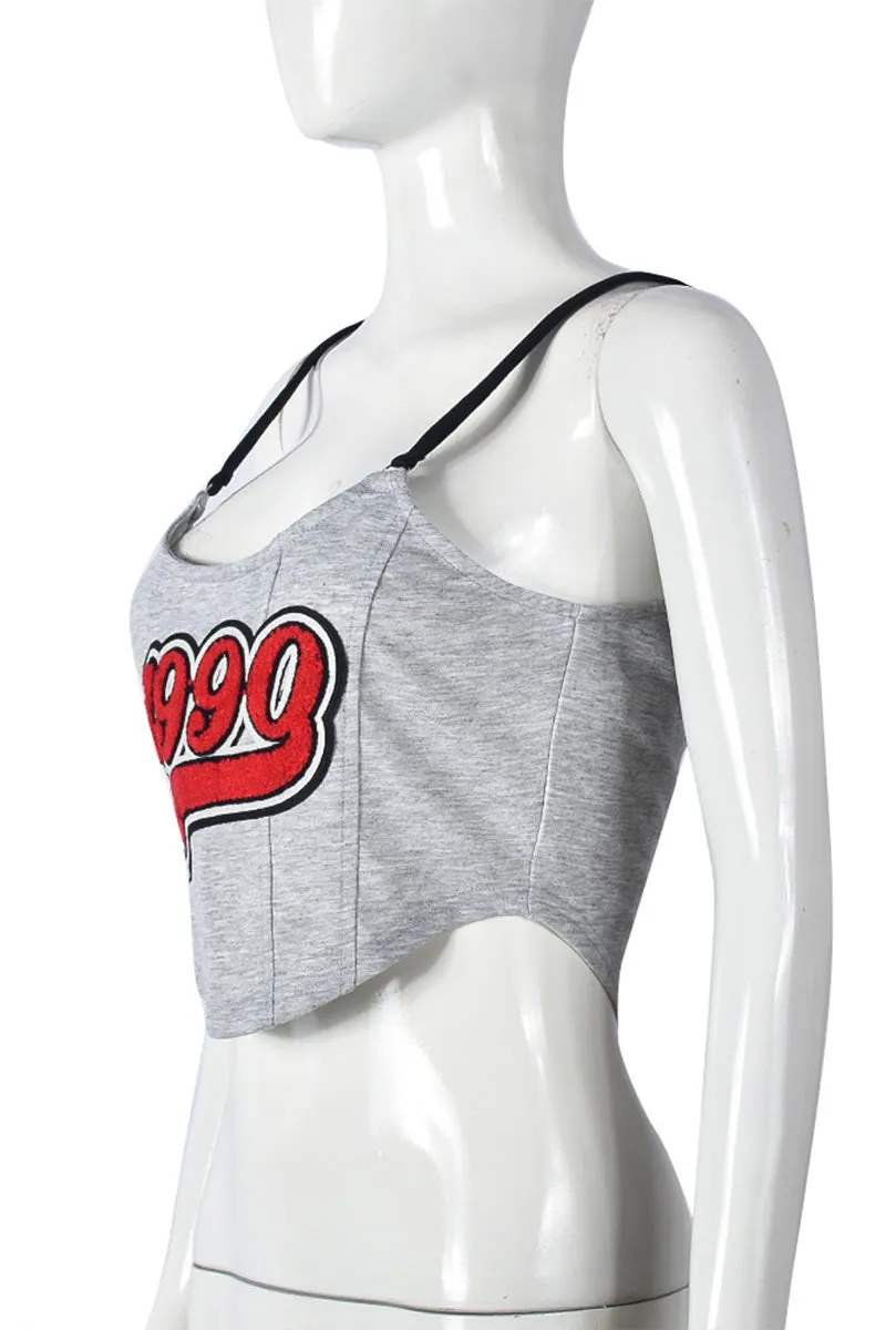 TL603 Number Embroidered Cropped Tank Top