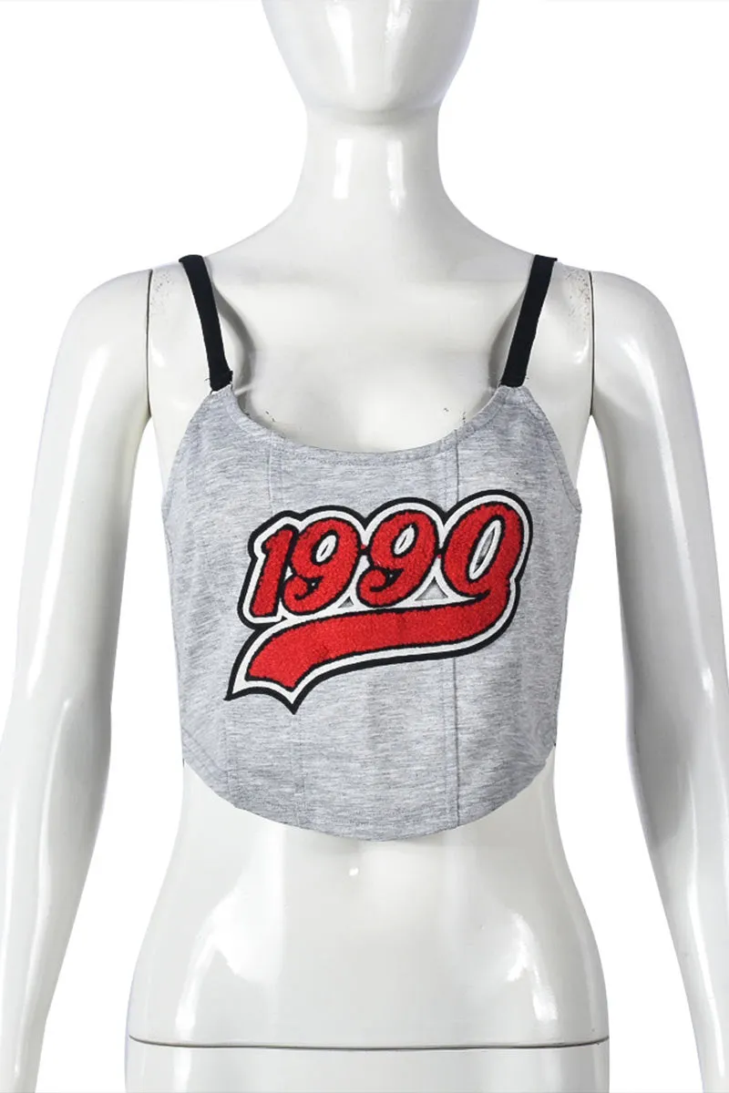 TL603 Number Embroidered Cropped Tank Top