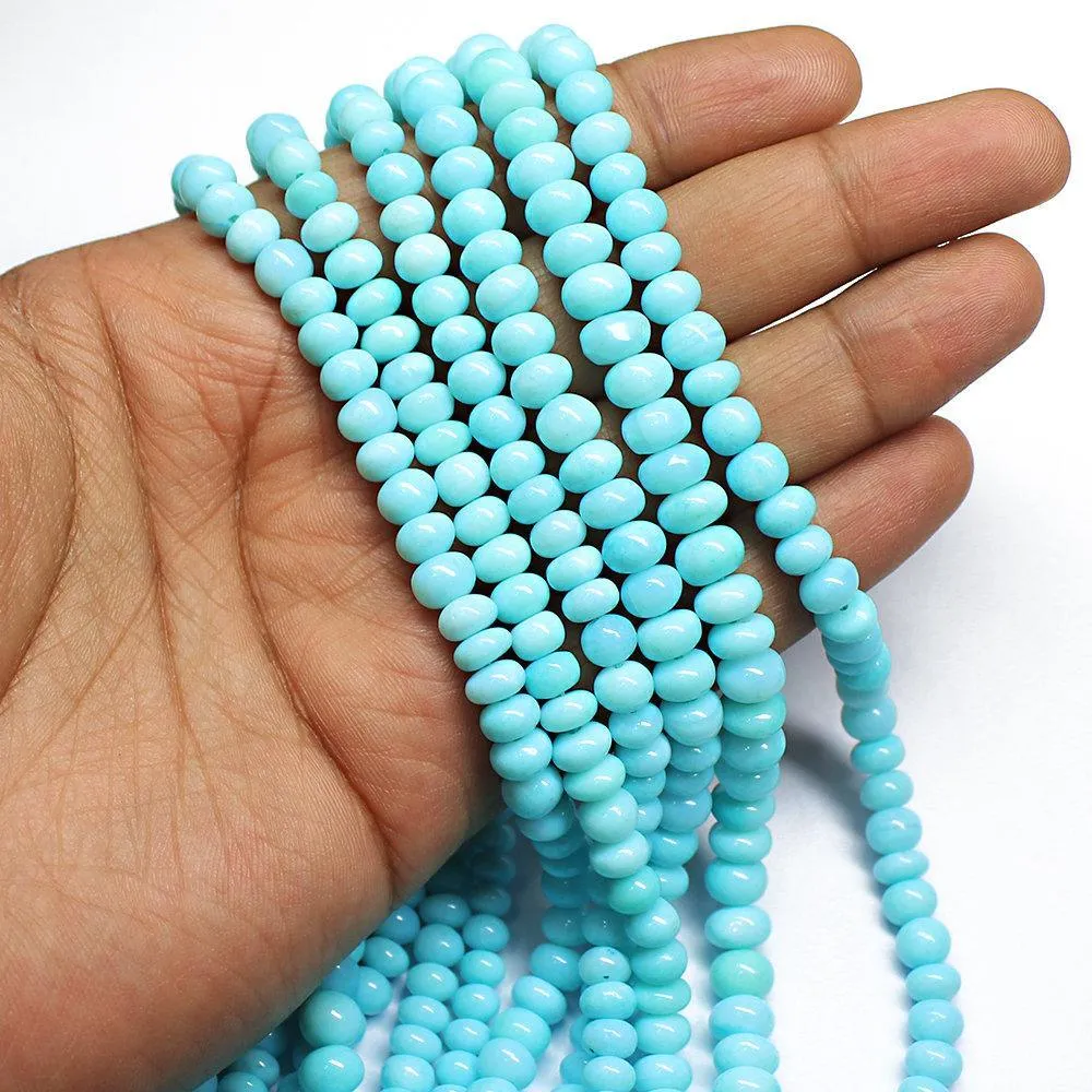 Treated Peruvian Blue Opal Smooth Rondelle Craft Gemstone Loose Beads 6mm 12"