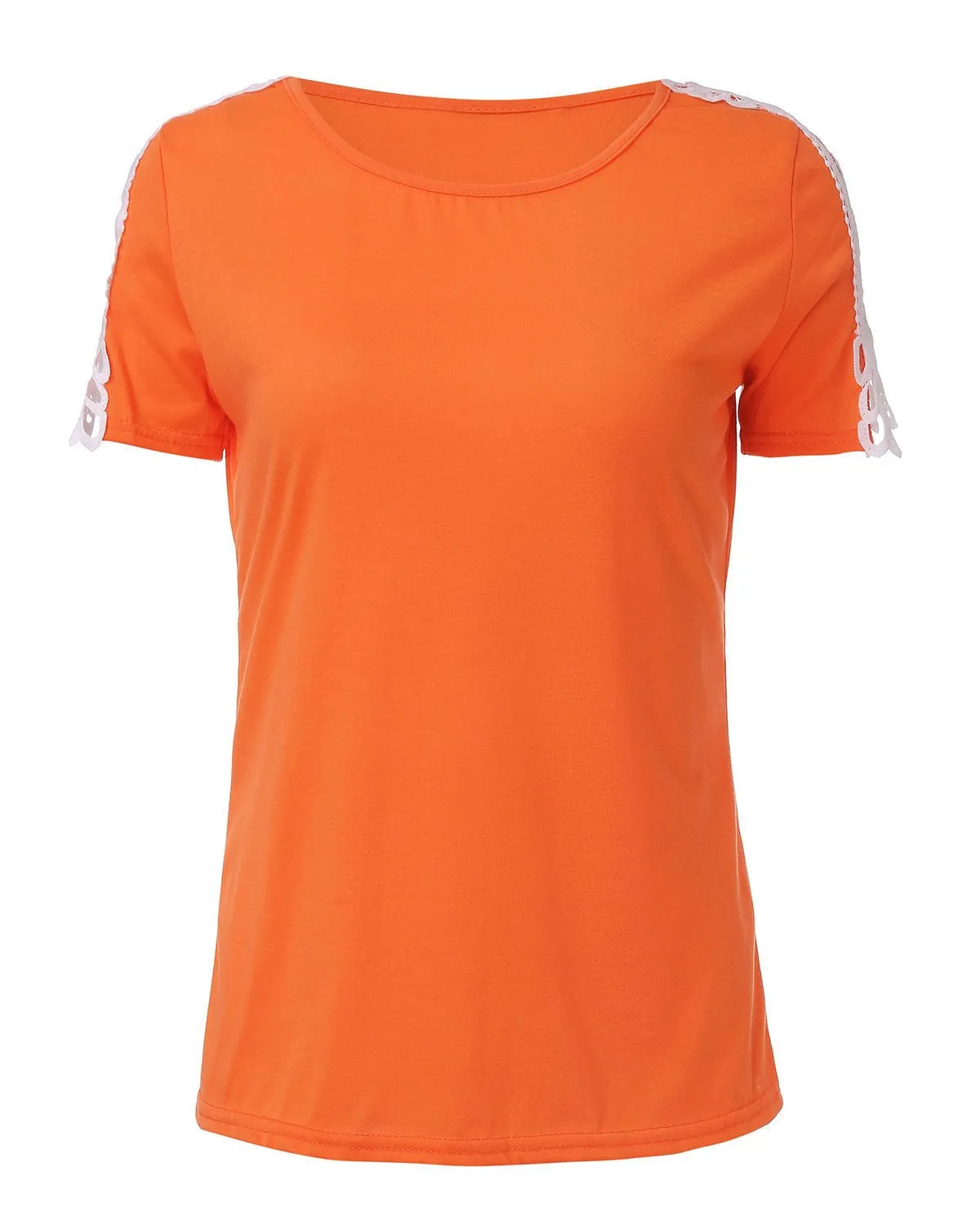 Trendy Blouse Women Ladies O Neck Lace Patchwork Short Sleeve Loose Solid Shirts Plus Size Casual Tops