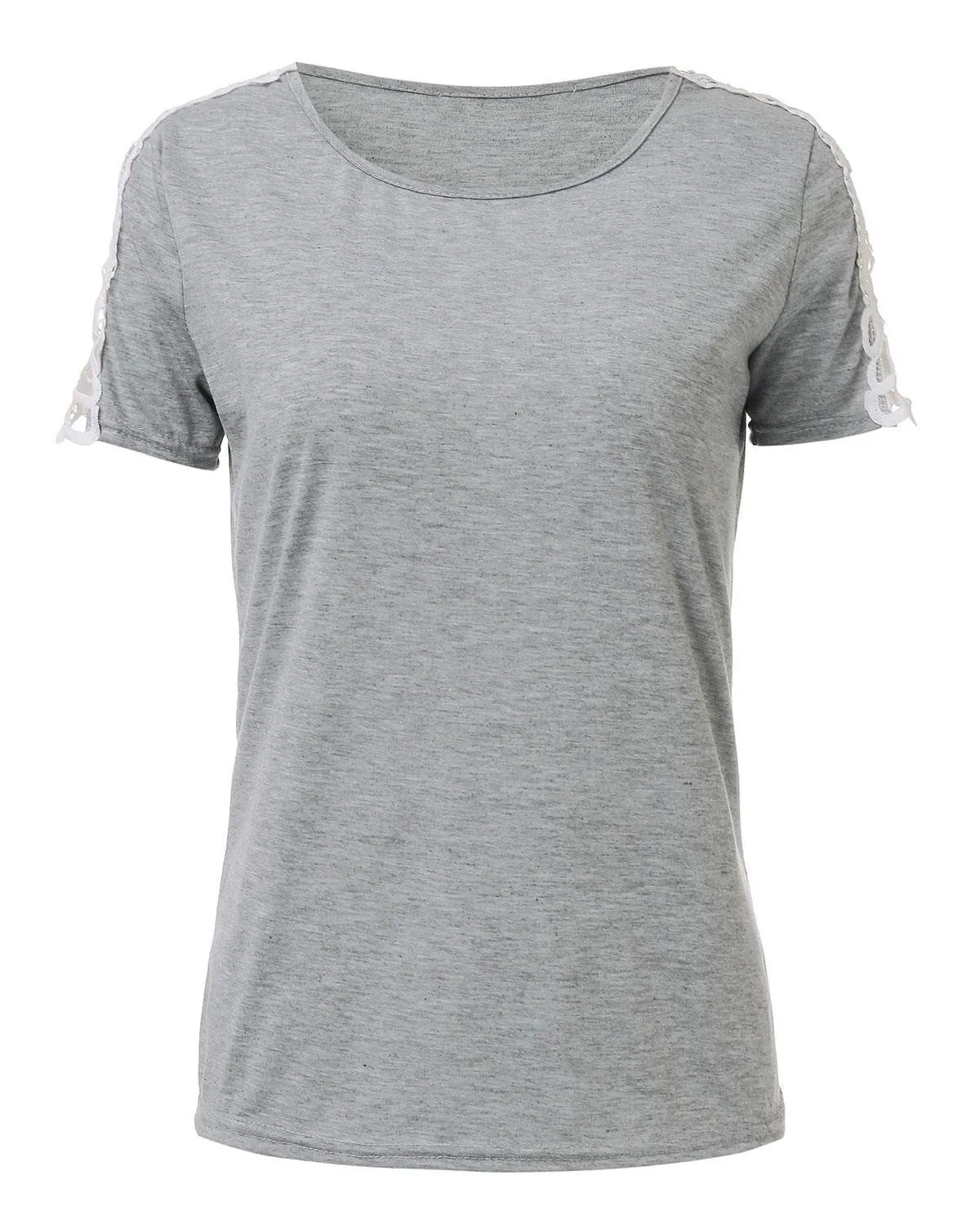 Trendy Blouse Women Ladies O Neck Lace Patchwork Short Sleeve Loose Solid Shirts Plus Size Casual Tops