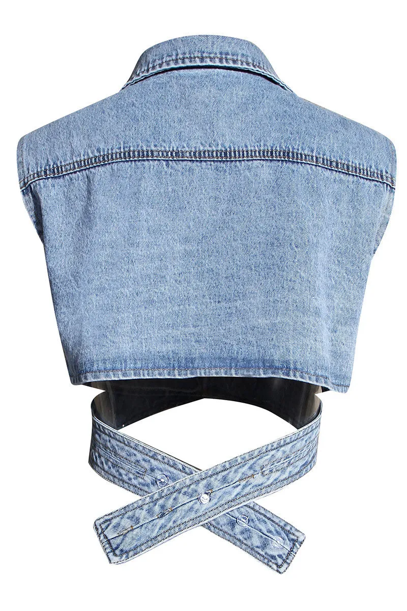 UG767 Denim Irregular Vest and Shirt Top