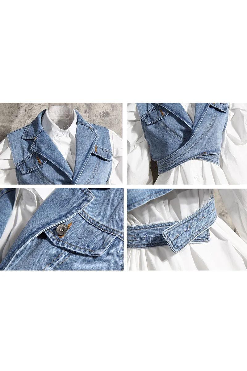 UG767 Denim Irregular Vest and Shirt Top