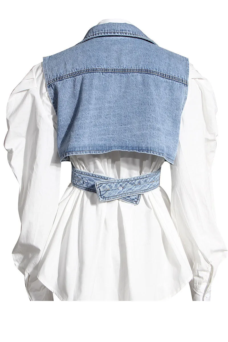 UG767 Denim Irregular Vest and Shirt Top