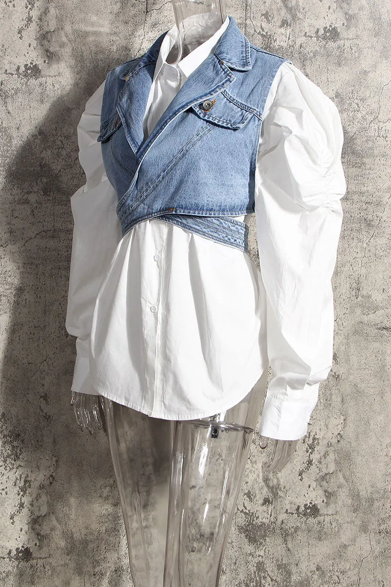 UG767 Denim Irregular Vest and Shirt Top