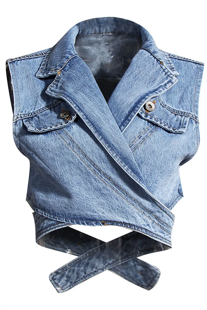 UG767 Denim Irregular Vest and Shirt Top