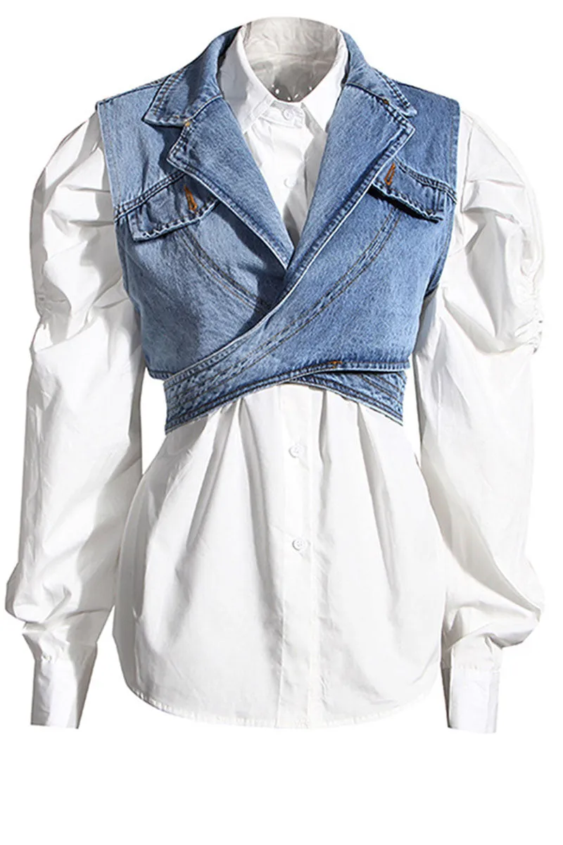 UG767 Denim Irregular Vest and Shirt Top