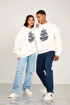 Unisex  Sweat Shirt Loose Fit Printed Off white