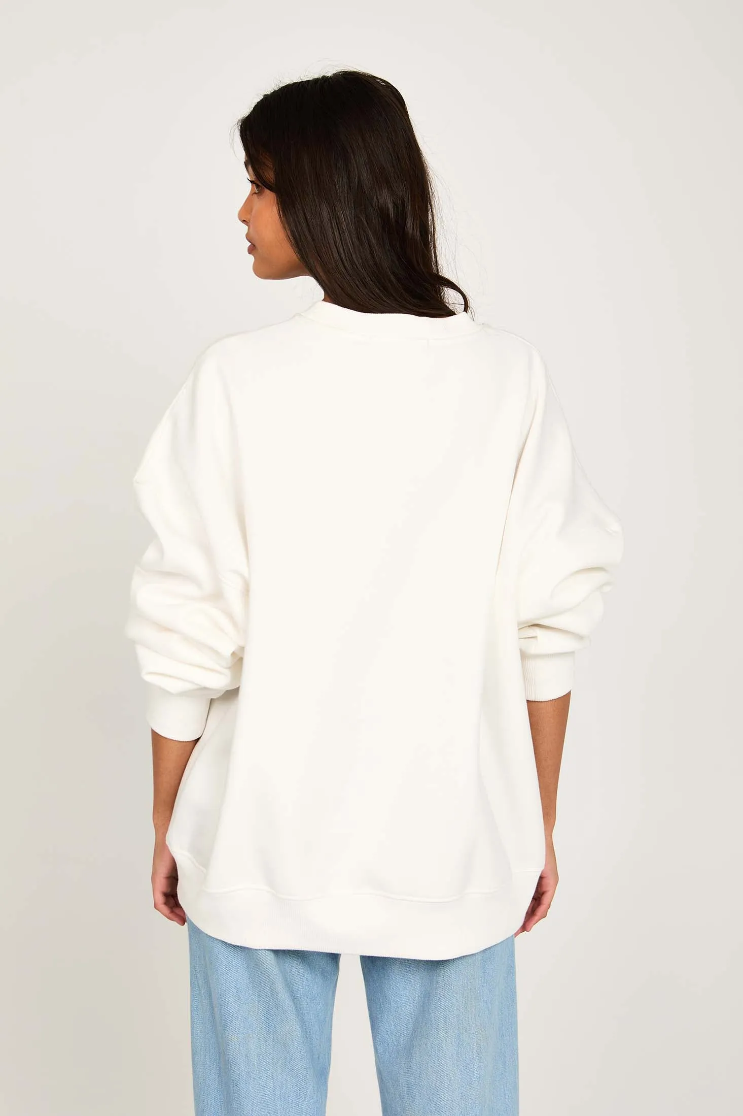 Unisex  Sweat Shirt Loose Fit Printed Off white