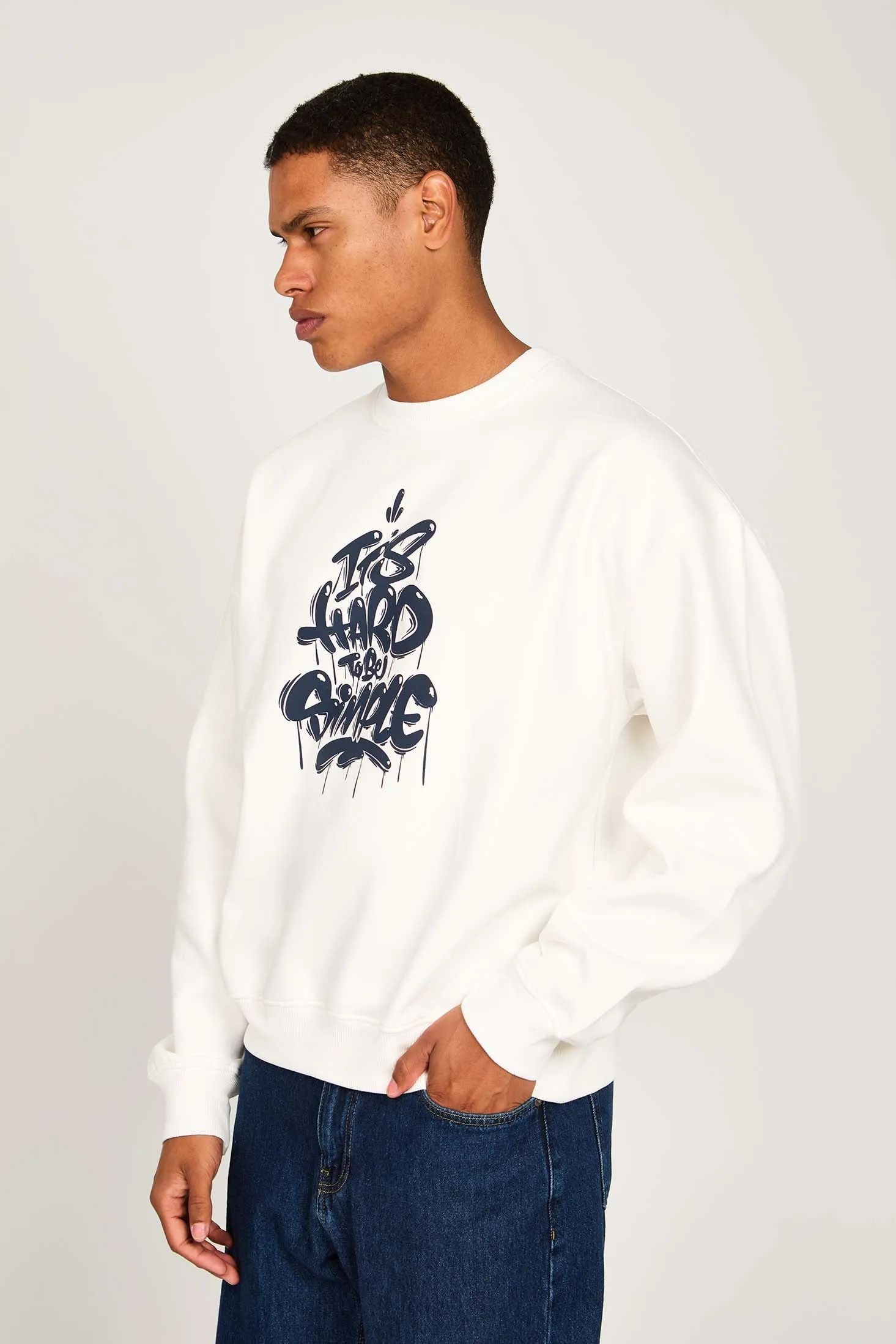 Unisex  Sweat Shirt Loose Fit Printed Off white