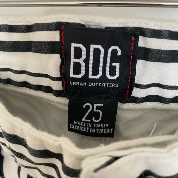 Urban Outfitters BDG Black and White Striped Kick Flare High Rise Cropped Jeans
