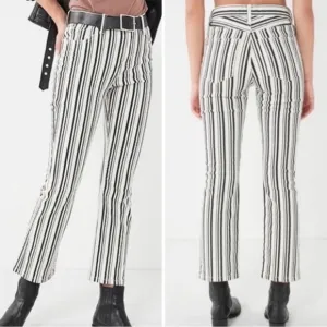 Urban Outfitters BDG Black and White Striped Kick Flare High Rise Cropped Jeans