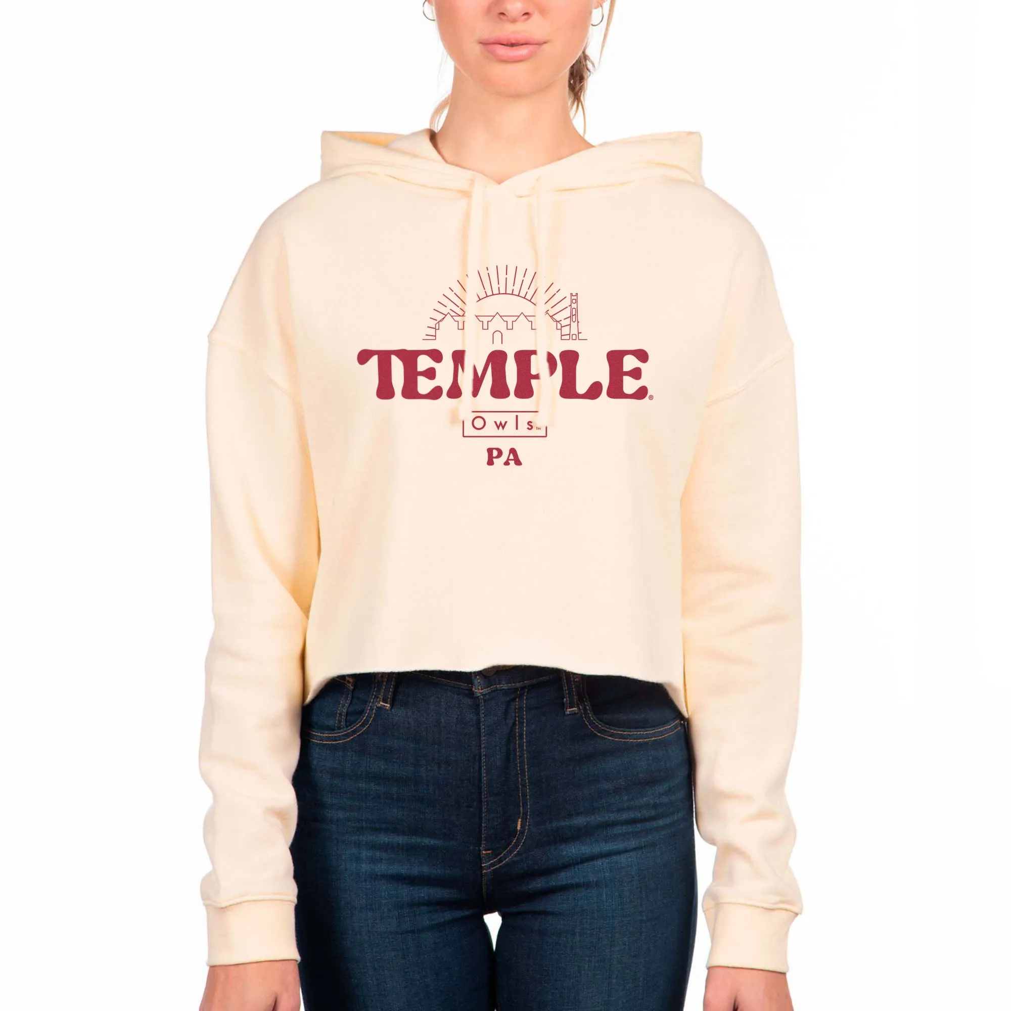 USCAPE Temple University Old School Crop Hoodie, Bone