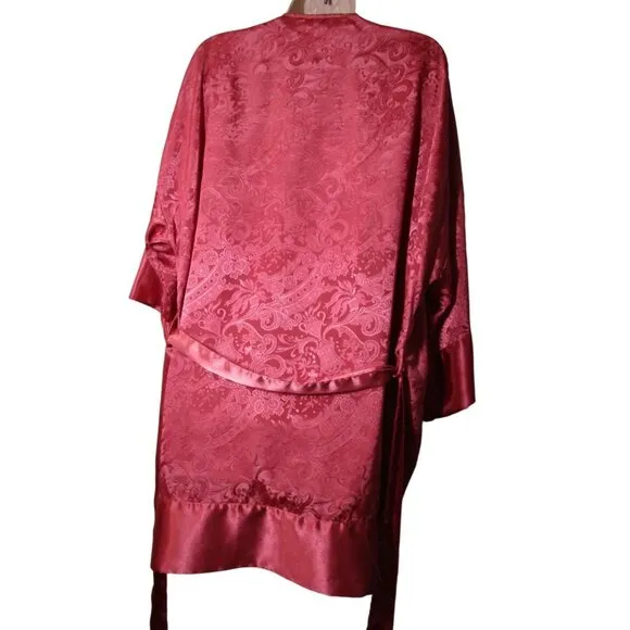 Victorias Secret Gold Label Satin Kimono Robe One Size Paisley Damask Dusty Pink