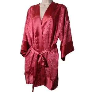Victorias Secret Gold Label Satin Kimono Robe One Size Paisley Damask Dusty Pink