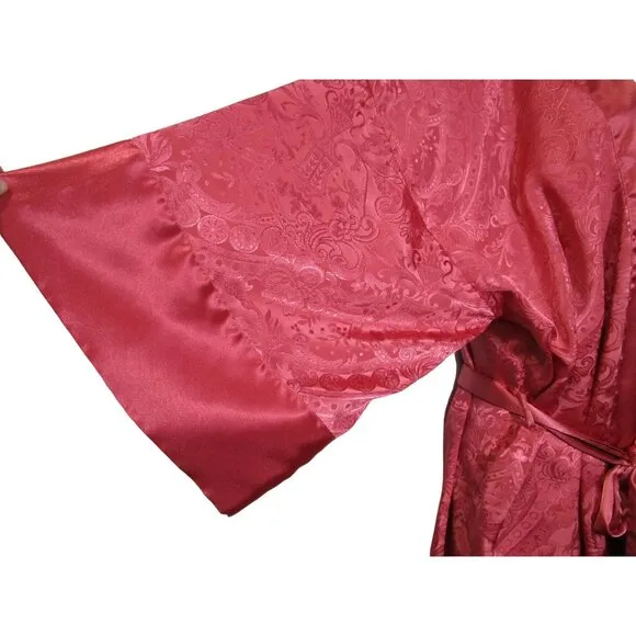 Victorias Secret Gold Label Satin Kimono Robe One Size Paisley Damask Dusty Pink