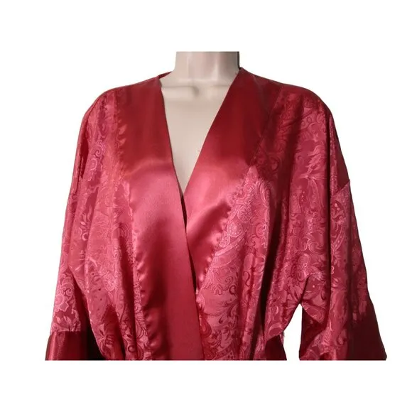 Victorias Secret Gold Label Satin Kimono Robe One Size Paisley Damask Dusty Pink