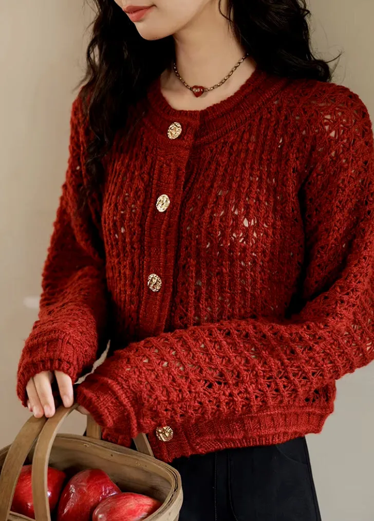 Vintage Red Loose Fit Knitted Cardigan