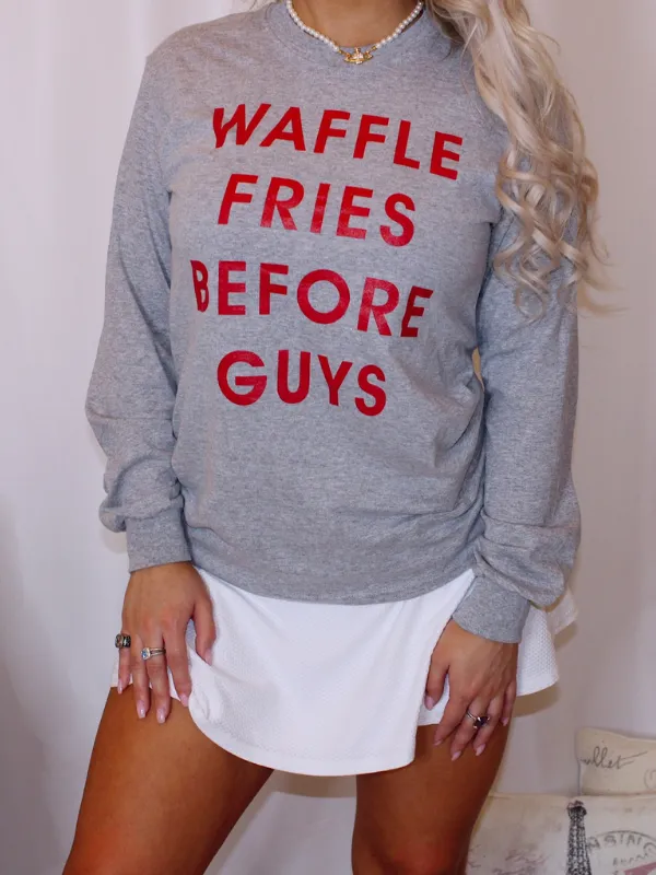 Waffle Fries Before Guys Long Sleeve Tee, Gray