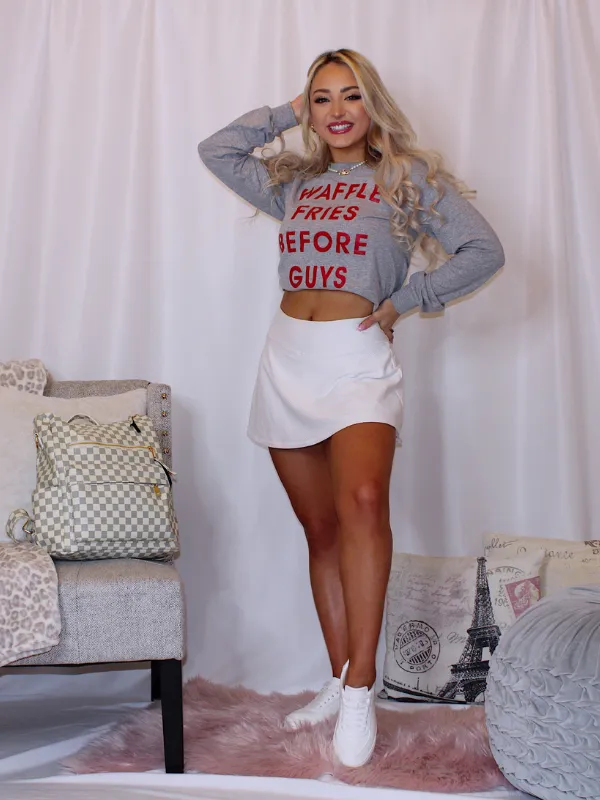 Waffle Fries Before Guys Long Sleeve Tee, Gray