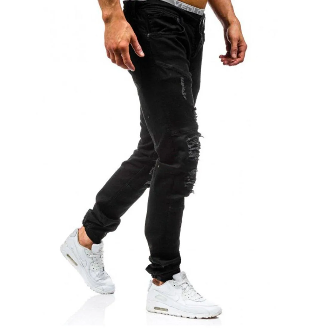 West Louis™ Hip Hop Washed Men Skinny Hole Jean