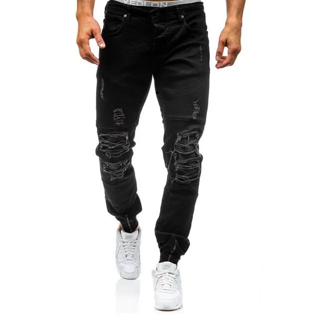 West Louis™ Hip Hop Washed Men Skinny Hole Jean