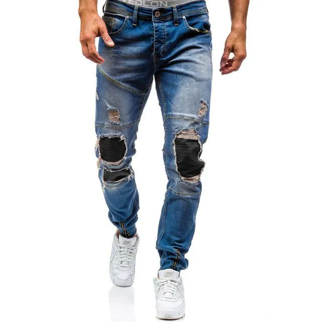 West Louis™ Hip Hop Washed Men Skinny Hole Jean